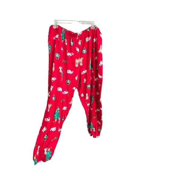 Women 3x Pajama Pant Red Recycled Poly Holiday Cat Dog Cozy Lounge Comfort Soft - Picture 2 of 10